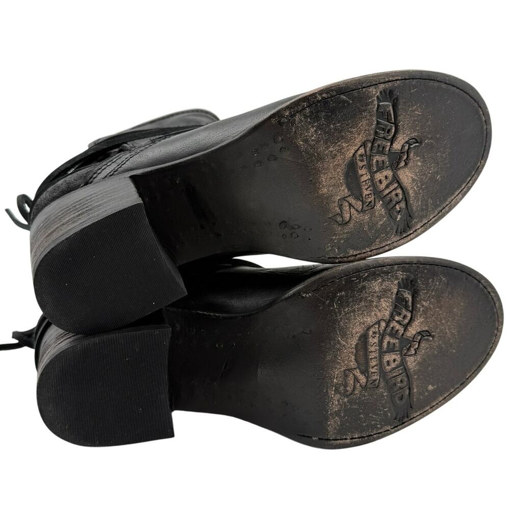 Freebird by Steven Black Leather Wrapped Lace Heeled Booties - Picture 7 of 9